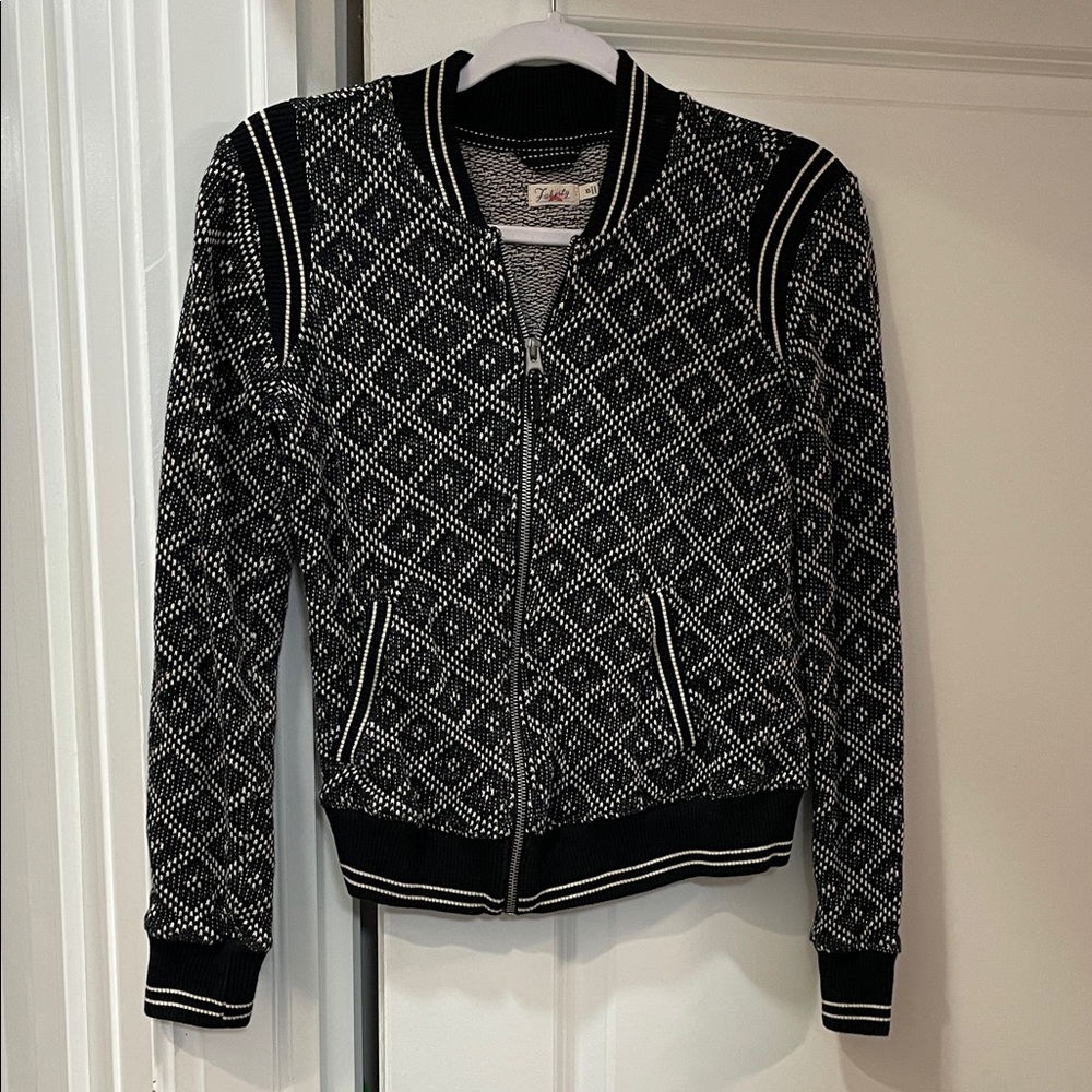 Faherty Black and White Geometric Bomber Jacket